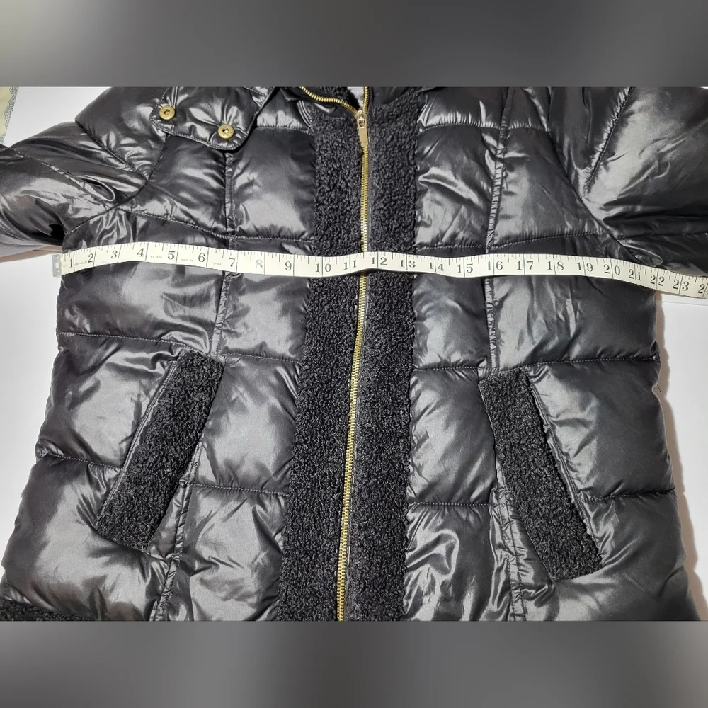 A.n.a Black Glossy Puffer Sherpa Detail Hooded Chic Cold Winter Weather Jacket